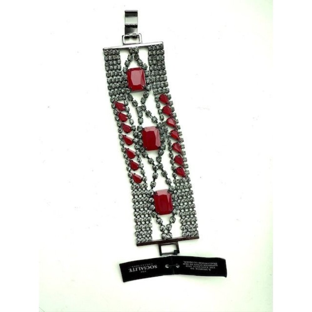 Max Azria Rhinestone Bracelet, Socialite Collection, Old Hollywood Cuff, Begonia